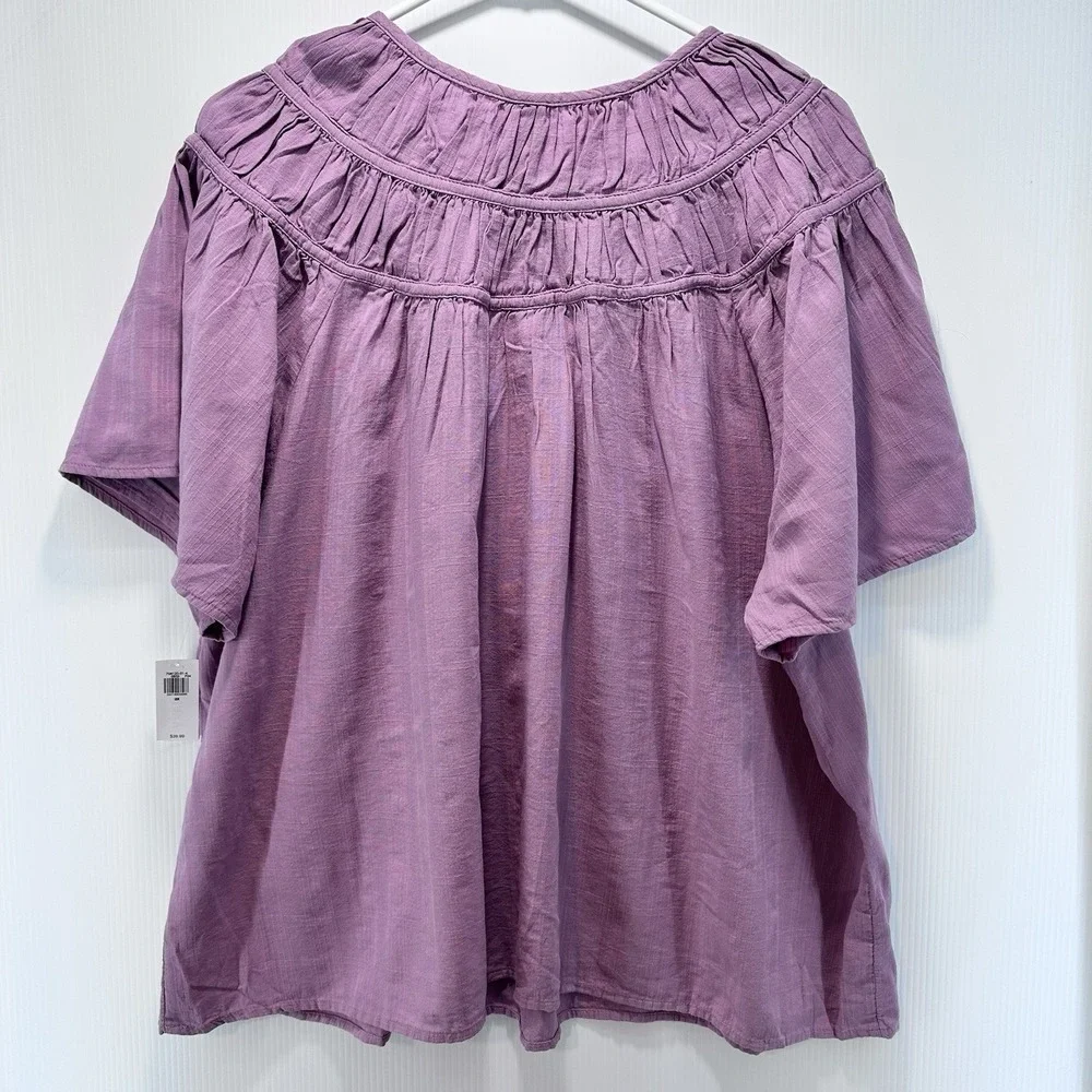 Old Navy Top Womens 2X Ruffle Short Sleeve Keyhole Neck Lightweight Pink - Picture 2 of 6